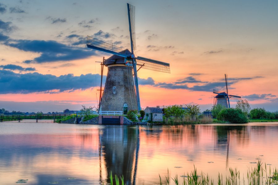 Windmills at Sunset Kinderdijk Netherlands - Doug Arnold