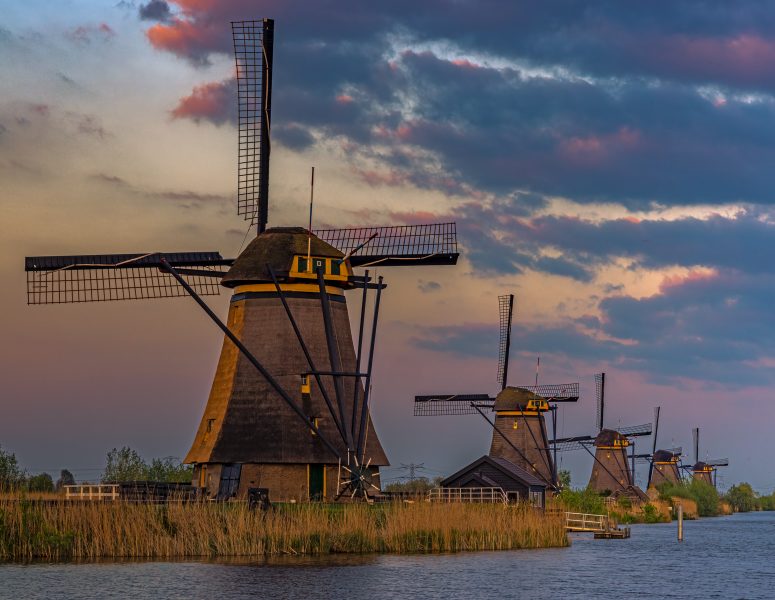 Row of Windmills Kinderdijk Netherlands - Charlie Willard